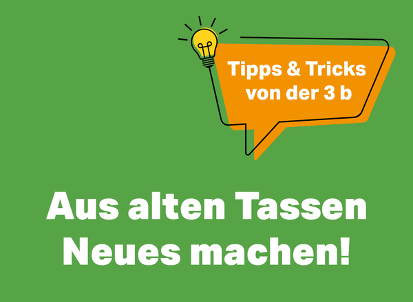 Schlüsselmotiv der Tipps 3b. Startmotiv mit Sprechblase "Tipps und Tricks der 3 b" und Ideensymbol Glühbirne.